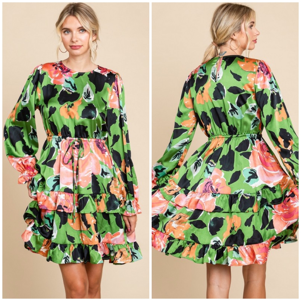 JODIFL Green Floral Long Sleeves Short Dress - Picture 4 of 7